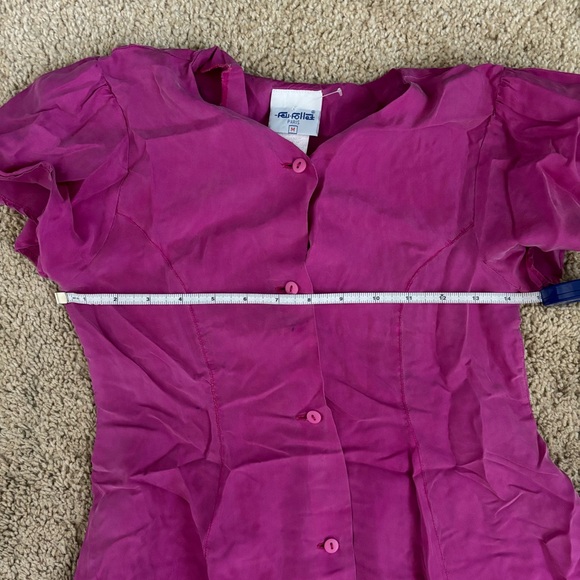 Hot Pink Silk Button Down Dress Vintage Feu Follez - Picture 10 of 12